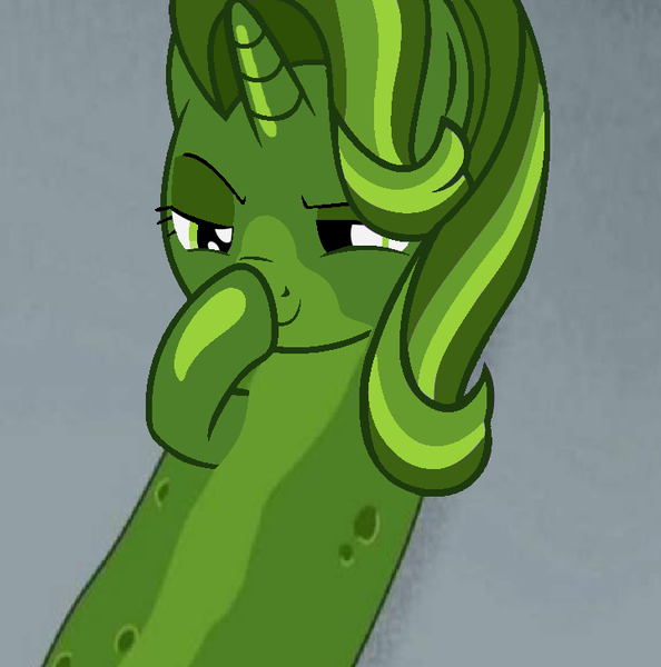 Size: 721x728 | Tagged: safe, derpibooru import, starlight glimmer, pony, 4chan, boop, exploitable meme, food, glimmerposting, meme, pickle, pickle rick, rick and morty, self-boop, smug, smuglight glimmer