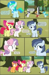Size: 4551x7001 | Tagged: safe, artist:cyanlightning, derpibooru import, apple bloom, button mash, rumble, scootaloo, shady daze, sweetie belle, oc, oc:cyan lightning, alicorn, earth pony, pegasus, pony, unicorn, comic:cyan's adventure, .svg available, absurd resolution, apple, apple tree, buster sword, buttoncorn, colt, comic, cutie mark crusaders, female, filly, final fantasy, final fantasy vii, food, king button mash, male, rule 63, sword, tree, vector, weapon