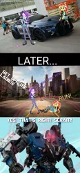 Size: 595x1280 | Tagged: safe, derpibooru import, starlight glimmer, sunset shimmer, equestria girls, spoiler:transformers: the last knight, barricade, crossover, decepticon, food, ice cream, transformers, transformers the last knight