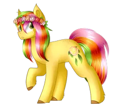 Size: 1717x1475 | Tagged: safe, artist:despotshy, derpibooru import, oc, oc:rosa, unofficial characters only, earth pony, pony, female, floral head wreath, flower, mare, raised hoof, simple background, solo, transparent background