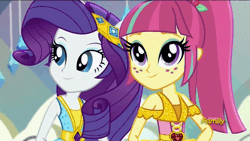 Size: 640x360 | Tagged: safe, derpibooru import, screencap, pinkie pie, rainbow dash, rarity, sour sweet, dance magic, equestria girls, spoiler:eqg specials, animated, cute, discovery family logo, eyeshadow, freckles, gif, hat, makeup, one eye closed, ponied up, raribetes, smiling, sourbetes, wink
