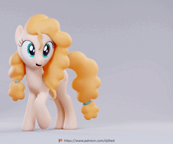 Size: 640x536 | Tagged: safe, artist:therealdjthed, derpibooru import, pear butter, earth pony, pony, the perfect pear, 3d, 3d model, animated, blender, blinking, bowing, crossed hooves, curtsey, cute, cycles, cycles render, eyes closed, female, gif, gray background, grin, hnnng, implied royalty, mare, model:djthed, patreon, patreon logo, pearabetes, raised hoof, royalty, simple background, smiling, solo, sweet dreams fuel, walking, weapons-grade cute