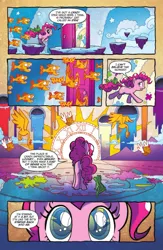 Size: 1920x2953 | Tagged: safe, artist:tonyfleecs, derpibooru import, idw, gummy, pinkie pie, earth pony, pony, spoiler:comic, spoiler:comic57, chaos, comic, eye reflection, female, friedrich nietzsche, mare, official comic, preview, reflection, the discord zone