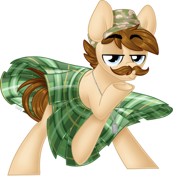 Size: 1024x1043 | Tagged: safe, artist:kellythedrawinguni, derpibooru import, oc, oc:the stache, unofficial characters only, earth pony, pony, cap, facial hair, hat, kilt, male, moustache, simple background, solo, stallion, transparent background, underhoof