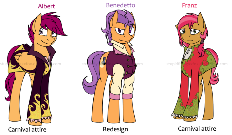 Size: 1280x747 | Tagged: safe, artist:stuflox, derpibooru import, babs seed, scootaloo, tender taps, pony, the count of monte rainbow, albert de morcef, benedetto, bob steed, clothes, crossover, franz d'epinay, rule 63, scootabert, scooteroll, simple background, the count of monte cristo, transparent background