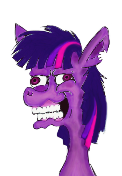 Size: 450x650 | Tagged: safe, artist:hellarmy, derpibooru import, twilight sparkle, pony, cross-eyed, faic, missing horn, simple background, solo, transparent background, twilight snapple