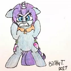 Size: 1024x1024 | Tagged: safe, artist:binkyt11, derpibooru import, oc, oc:belladonna lamia, unofficial characters only, pony, unicorn, angry, bipedal, ear piercing, earring, female, jewelry, mare, piercing, solo, traditional art