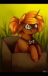 Size: 2480x3907 | Tagged: safe, artist:gela98, derpibooru import, oc, unofficial characters only, pony, unicorn, box, brown, digital, female, mare, solo