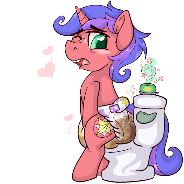 Size: 1000x1000 | Tagged: questionable, artist:paintsplatter, derpibooru import, oc, oc:polaris, unofficial characters only, pony, air freshener, diaper, diaper fetish, fetish, heart, masturbation, messing, messy diaper, poop, scat, toilet, urine, wet diaper