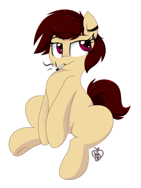 Size: 1200x1600 | Tagged: safe, artist:notenoughapples, derpibooru import, oc, oc:vulgar, unofficial characters only, earth pony, pony, cigarette, female, mare, smoking, solo