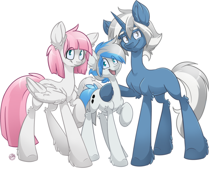 Size: 2179x1808 | Tagged: safe, artist:kez, derpibooru import, oc, oc:little tinker, unofficial characters only, earth pony, pegasus, pony, unicorn, family, parent, simple background, transparent background