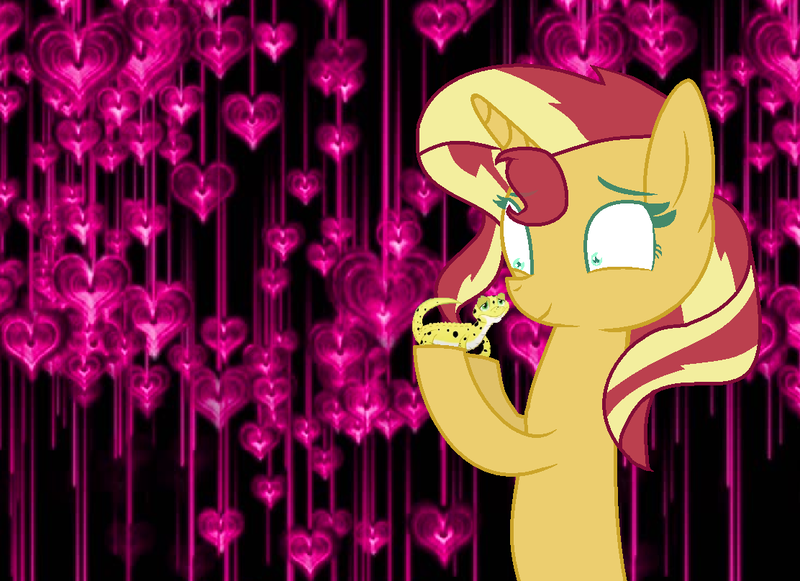 Size: 1112x808 | Tagged: safe, artist:foreverbunkey123, derpibooru import, ray, sunset shimmer, leopard gecko, pony