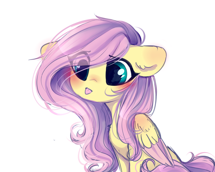 Size: 2500x2000 | Tagged: safe, artist:whiteliar, derpibooru import, fluttershy, pony, :p, blushing, chest fluff, colored wings, cute, ear fluff, eye clipping through hair, floppy ears, folded wings, looking at something, looking away, shyabetes, simple background, sitting, solo, tongue out, two toned wings, white background