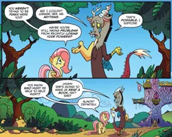 Size: 1155x920 | Tagged: safe, artist:tonyfleecs, derpibooru import, idw, discord, fluttershy, draconequus, pegasus, pony, spoiler:comic, spoiler:comic57, comic, duo, female, male, mare, official comic, twilight's castle