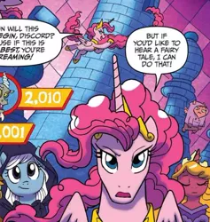 Size: 528x557 | Tagged: safe, artist:tonyfleecs, derpibooru import, idw, big boy the cloud gremlin, discord, pinkie pie, alicorn, cloud gremlins, pony, spoiler:comic, spoiler:comic57, alicornified, female, hoers, mare, official comic, pinkiecorn, princess of chaos, race swap, video game, xk-class end-of-the-world scenario