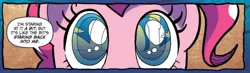 Size: 1070x313 | Tagged: safe, artist:tonyfleecs, derpibooru import, idw, pinkie pie, pony, spoiler:comic, spoiler:comic57, eye, eye reflection, eyes, friedrich nietzsche, official comic, reflection