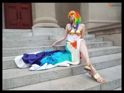 Size: 4608x3456 | Tagged: artist:krazykari, clothes, cosplay, costume, derpibooru import, dress, gala dress, high heels, high res, human, irl, irl human, photo, rainbow dash, safe, sandals, shoes, solo