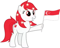 Size: 7925x6400 | Tagged: safe, artist:parclytaxel, derpibooru import, oc, oc:temmy, ponified, unofficial characters only, earth pony, pony, project seaponycon, .svg available, absurd resolution, crescent, dexterous hooves, female, flag, grin, mare, nation ponies, national day, raised hoof, simple background, singapore, smiling, solo, stars, transparent background, vector