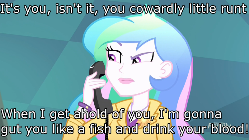 Size: 1920x1080 | Tagged: semi-grimdark, derpibooru import, edit, edited screencap, screencap, princess celestia, eqg summertime shorts, equestria girls, subs rock, celestia calls, image macro, meme, moe syzlak, phone, principal celestia, the simpsons