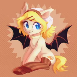 Size: 1000x1000 | Tagged: safe, artist:lightning-stars, derpibooru import, oc, oc:sweet magic, unofficial characters only, bat pony, pony, bat pony oc, fangs, female, looking at you, mare, smiling, solo, spread wings, wings