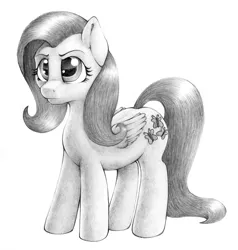 Size: 2104x2208 | Tagged: safe, artist:stallionslaughter, derpibooru import, fluttershy, pegasus, pony, angry, female, grayscale, mare, monochrome, pencil drawing, simple background, solo, traditional art, white background, wings