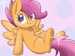 Size: 1400x1050 | Tagged: safe, artist:meowmavi, derpibooru import, scootaloo, pegasus, pony, cute, cutealoo, female, filly, heart eyes, leaning, looking at you, on back, solo, sparkles, wingding eyes