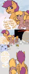 Size: 1000x2500 | Tagged: safe, artist:conmanwolf, derpibooru import, scootaloo, oc, oc:orion comet, pony, ask factory scootaloo, cloudsdale, comic, factory scootaloo, playground