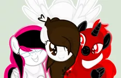 Size: 1024x655 | Tagged: safe, artist:eisabases, artist:emmazdogside, derpibooru import, oc, oc:emma blazepup, oc:super martian, oc:zebra print, unofficial characters only, pony, base used, hug