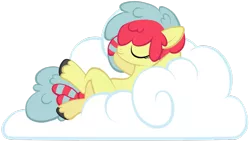 Size: 1024x577 | Tagged: safe, artist:petraea, derpibooru import, oc, oc:sunset gale, unofficial characters only, pegasus, pony, cloud, colored hooves, eyes closed, female, hooves, lying down, lying on a cloud, mare, on a cloud, on back, simple background, sleeping, smiling, solo, transparent background, vector