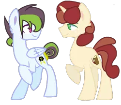 Size: 992x860 | Tagged: safe, artist:heart-magic-mlp, artist:xxparadoxponyxx, derpibooru import, oc, oc:acid rain, oc:seedy cider, unofficial characters only, pony, base used, duo, next generation, offspring, parent:applejack, parent:flim, parent:rainbow dash, parent:soarin', parents:flimjack, parents:soarindash