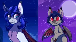 Size: 1250x688 | Tagged: artist:esmeia, derpibooru import, duo, hybrid, interspecies offspring, next generation, oc, oc:prince artemis, oc:princess niko, offspring, parent:discord, parent:princess luna, parents:lunacord, safe, unofficial characters only