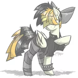 Size: 1000x1000 | Tagged: safe, artist:flutterthrash, derpibooru import, songbird serenade, pegasus, pony, my little pony: the movie, clothes, ear piercing, earring, female, heavy metal, jewelry, mare, piercing, simple background, socks, solo, spiked wristband, striped socks, white background, wristband