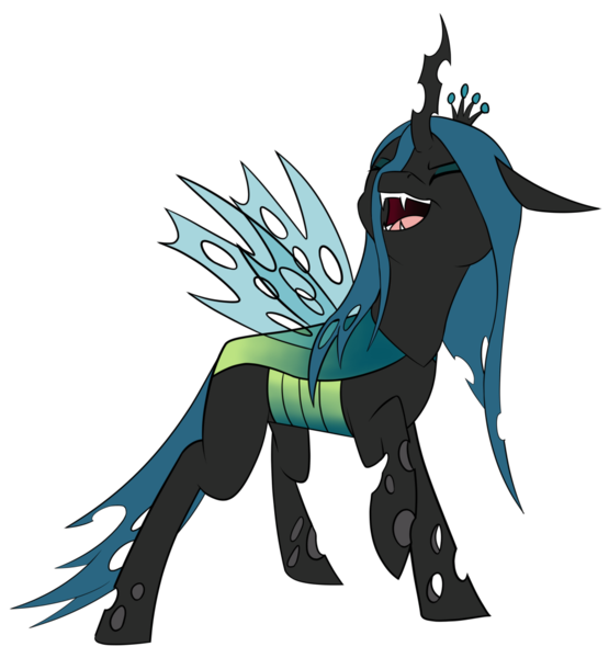 Size: 994x1074 | Tagged: safe, artist:krynnymuffin, derpibooru import, queen chrysalis, changeling, cute, cutealis, laughing, simple background, solo, transparent background