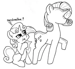 Size: 1304x1200 | Tagged: semi-grimdark, artist:redcladhero, derpibooru import, rarity, sweetie belle, pony, unicorn, chocolate, female, fetish, filly, food, food transformation, inanimate tf, monochrome, rariprey, sibling vore, sweetiepred, transformation, vore