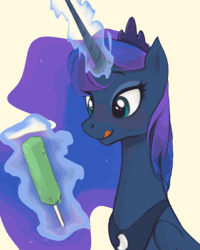 Size: 520x650 | Tagged: safe, artist:ehfa, artist:szafir87, derpibooru import, edit, princess luna, alicorn, pony, animated, blushing, cinemagraph, cute, female, food, gif, ice cream, licking, licking lips, lunabetes, mare, smiling, solo, tongue out