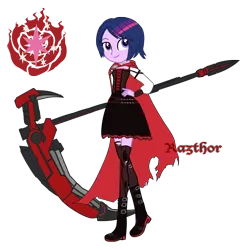 Size: 2500x2600 | Tagged: safe, artist:razthor, derpibooru import, twilight sparkle, equestria girls, clothes, cosplay, costume, crossover, inkscape, ruby rose, rwby, scythe, simple background, solo, transparent background, vector