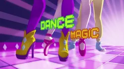 Size: 1912x1072 | Tagged: safe, derpibooru import, screencap, pinkie pie, rainbow dash, rarity, dance magic, equestria girls, spoiler:eqg specials, ballet slippers, clothes, converse, high heels, intro, legs, logo, opening, pointe, rapper pie, shoes, sneakers, title card