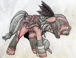 Size: 589x453 | Tagged: safe, artist:smt5015, derpibooru import, ponified, pony, bloodseeker, dota 2, hoof blades, strygvir, teeth grinding, traditional art, tribalism, unshorn fetlocks