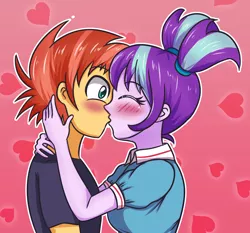 Size: 2512x2342 | Tagged: safe, artist:sumin6301, derpibooru import, starlight glimmer, sunburst, equestria girls, blushing, clothes, equestria girls-ified, eyes closed, female, heart, kissing, male, shipping, starburst, straight, younger