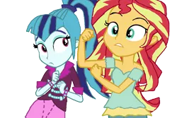 Size: 1024x686 | Tagged: safe, artist:bigpurplemuppet99, derpibooru import, sonata dusk, sunset shimmer, equestria girls, female, shipping, simple background, sunata, transparent background