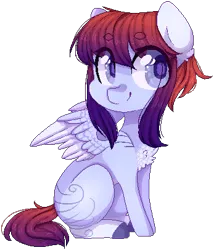 Size: 347x406 | Tagged: safe, artist:shiromidorii, derpibooru import, oc, oc:nina, unofficial characters only, pegasus, pony, chest fluff, chibi, female, mare, simple background, sitting, smiling, solo, transparent background