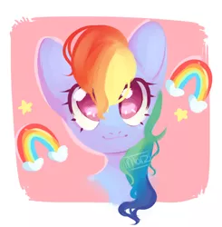 Size: 688x703 | Tagged: safe, artist:marzinyan, derpibooru import, rainbow dash, pegasus, pony, big ears, big eyes, cloud, cute, dashabetes, female, heart, looking at you, mare, rainbow, smiling, solo, stars