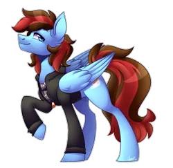 Size: 2059x2000 | Tagged: safe, artist:shyshyoctavia, derpibooru import, oc, oc:hud, oc:hudson, unofficial characters only, pegasus, pony, clothes, high res, male, raised hoof, simple background, solo, stallion, transparent background