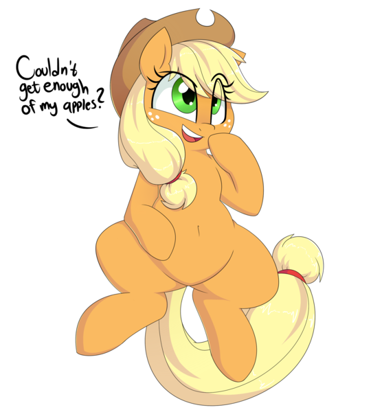 Size: 1800x2000 | Tagged: safe, artist:notenoughapples, derpibooru import, applejack, earth pony, pony, belly button, cowboy hat, cute, dialogue, female, freckles, hat, jackabetes, mare, simple background, smiling, solo, stetson, transparent background