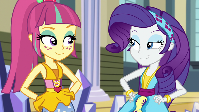 Size: 1280x718 | Tagged: safe, derpibooru import, screencap, rarity, sour sweet, dance magic, equestria girls, spoiler:eqg specials, looking at each other