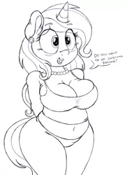 Size: 2188x3000 | Tagged: anthro, artist:an-tonio, breasts, chubby, cleavage, clothes, derpibooru import, female, jewelry, lipstick, milf, monochrome, necklace, oc, oc:golden brooch, pearl necklace, plump, shirt, solo, style emulation, suggestive, traditional art, unofficial characters only, wide hips
