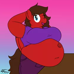 Size: 4000x4000 | Tagged: absurd resolution, anthro, artist:zeldafan777, belly, belly button, big belly, derpibooru import, fat, looking at you, oc, oc:redbow rose, pegasus, safe, solo, unofficial characters only