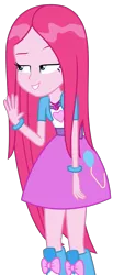 Size: 1500x3644 | Tagged: safe, artist:sketchmcreations, derpibooru import, pinkie pie, eqg summertime shorts, equestria girls, monday blues, geode of fauna, magical geodes, pinkamena diane pie, raised eyebrow, simple background, smiling, solo, straight hair, transparent background, vector, waving