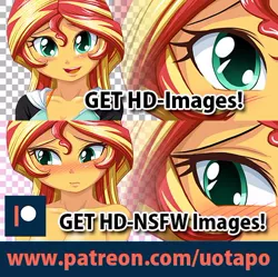 Size: 460x459 | Tagged: suggestive, artist:uotapo, derpibooru import, sunset shimmer, equestria girls, advertisement, breasts, patreon, patreon logo, patreon preview