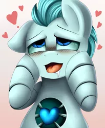 Size: 809x987 | Tagged: source needed, suggestive, artist:pridark, derpibooru import, oc, oc:neon g-vinyl, unofficial characters only, pony, robot, ahegao, blushing, male, open mouth